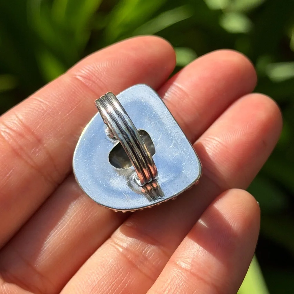Size 7 925 silver plated ocean jasper ring 0499‎